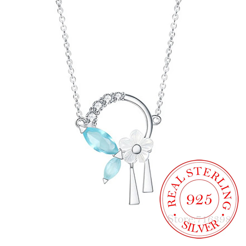 925 Silver Crystal Flower Pendant Necklace For Women Choker Collares