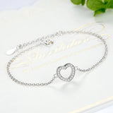 925 Sterling Silver Crystal Heart Charm Bracelet for Women