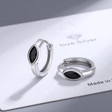 925 Silver Crystal Hoop Earrings Black/White Stone Wedding Jewelry Gift