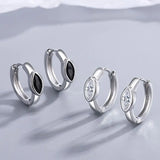 925 Silver Crystal Hoop Earrings Black/White Stone Wedding Jewelry Gift