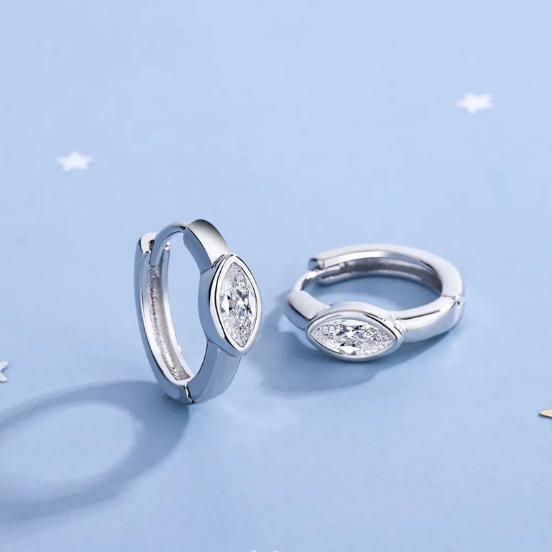 925 Silver Crystal Hoop Earrings Black/White Stone Wedding Jewelry Gift