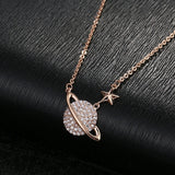 925 Sterling Silver Crystal Planet Star Pendant Necklace for Women