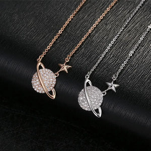 925 Sterling Silver Crystal Planet Star Pendant Necklace for Women