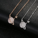 925 Sterling Silver Crystal Planet Star Pendant Necklace for Women