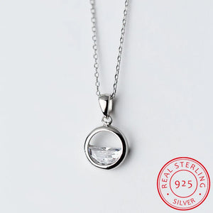 925 Silver Crystal Round Pendant Necklaces Minimalist Jewelry Women