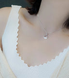 925 Silver Crystal Round Pendant Necklaces Minimalist Jewelry Women