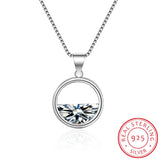 925 Silver Crystal Round Pendant Necklace Minimalist Fine Jewelry