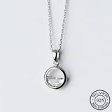 Real 925 Sterling Silver Crystal Round Minimalist Pendant Necklace for Women