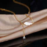 925 Silver Crystal Shell Wing Charm Pendant Necklace Women Jewelry Gift