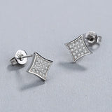 925 Silver Crystal Square Stud Earrings for Women Girls