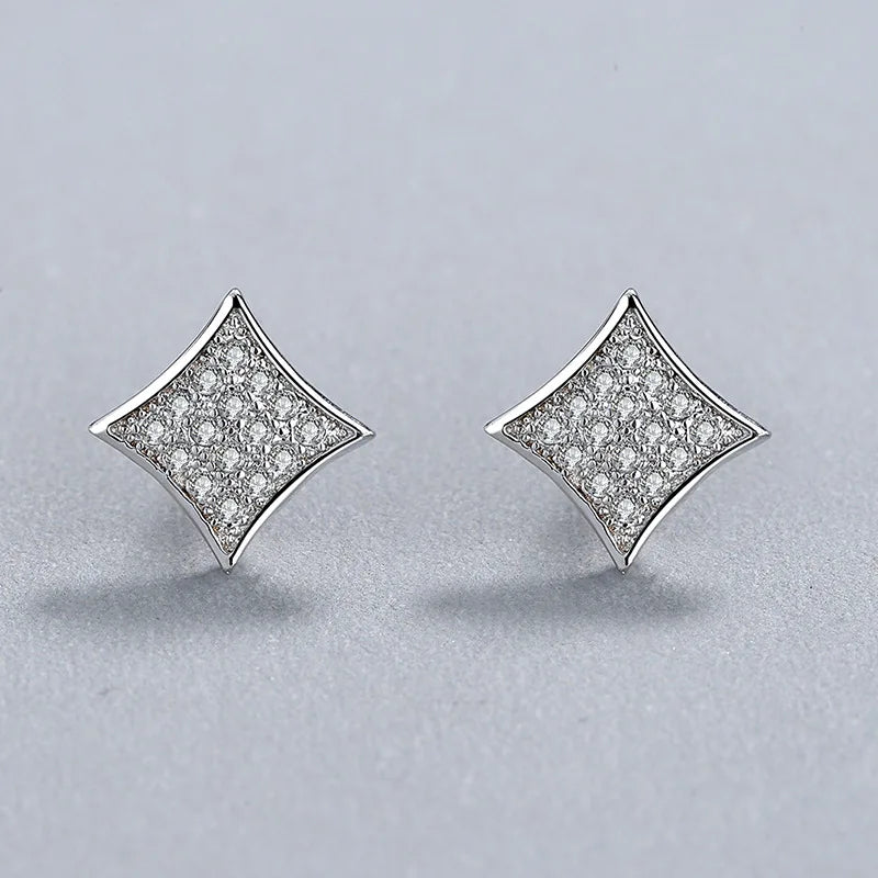 925 Silver Crystal Square Stud Earrings for Women Girls