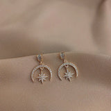925 Silver Crystal Star Moon Stud Earrings Wedding Party Jewelry