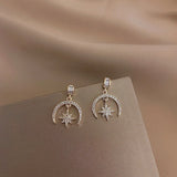 925 Silver Crystal Star Moon Stud Earrings Wedding Party Jewelry