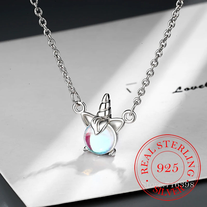 925 Silver Unicorn Charm Pendant Necklace Wedding Jewelry Choker Collar