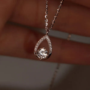 925 Silver Crystal Water Drop Pendent Necklace Women Wedding Party Jewelry