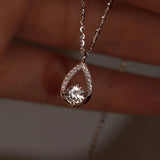 925 Silver Crystal Water Drop Pendent Necklace Women Wedding Party Jewelry