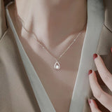 925 Silver Crystal Water Drop Pendent Necklace Women Wedding Party Jewelry