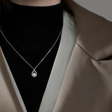 925 Silver Crystal Water Drop Pendent Necklace Women Wedding Party Jewelry