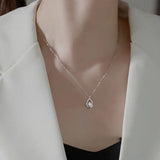 925 Silver Crystal Water Drop Pendent Necklace Women Wedding Party Jewelry