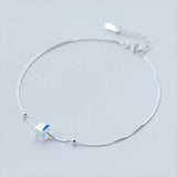 925 Sterling Silver Cube Beads Anklets for Women Girls