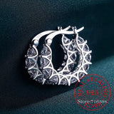 925 Silver CZ Circle Hoop Earrings Women Wedding Party Jewelry