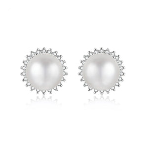 925 Silver CZ Pearl Stud Earrings Women Wedding Bridal Jewelry