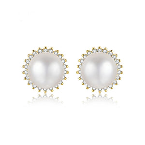925 Silver CZ Pearl Stud Earrings Women Wedding Bridal Jewelry