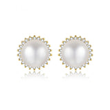 925 Silver CZ Pearl Stud Earrings Women Wedding Bridal Jewelry