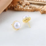 925 Silver CZ Pearl Stud Earrings Women Wedding Bridal Jewelry