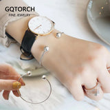 925 Silver Cuff Bangles for Women Double Beads Geometric Line Jewelry