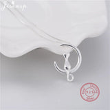925 Sterling Silver Cat Moon Pendant Necklace Women Jewelry