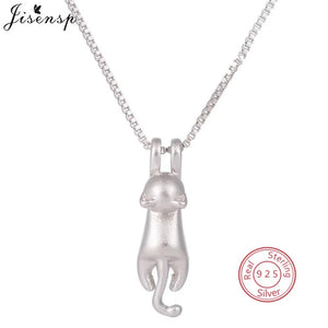 925 Sterling Silver Cat Moon Pendant Necklace Women Jewelry