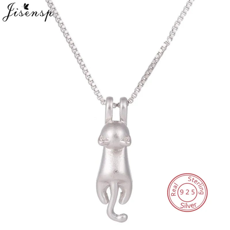925 Sterling Silver Cat Moon Pendant Necklace Women Jewelry