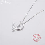 925 Sterling Silver Cat Moon Pendant Necklace Women Jewelry