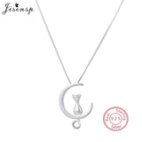 925 Sterling Silver Cat Moon Pendant Necklace Women Jewelry