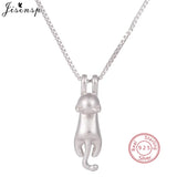 925 Sterling Silver Cat Moon Pendant Necklace Women Jewelry