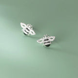925 Silver Bee Stud Earrings Zircon Insect Ear Studs for Women Girls