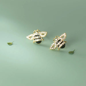 925 Sterling Silver Bumble Bee Stud Earrings Dainty Zircon Ear Studs