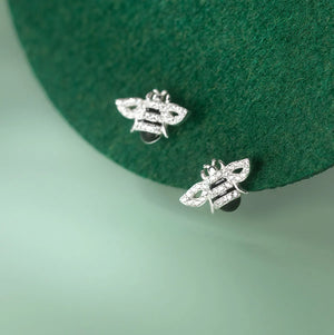 925 Sterling Silver Bumble Bee Stud Earrings Dainty Zircon Ear Studs
