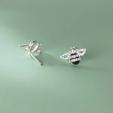 925 Silver Bee Stud Earrings Zircon Insect Ear Studs for Women Girls