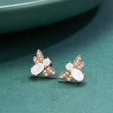 925 Silver Bee Zircon Stud Earrings for Women Girls