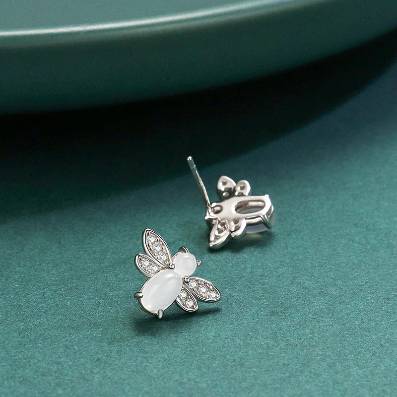 925 Sterling Silver Bumble Bee Zircon Stud Earrings Women Girls Hypoallergenic