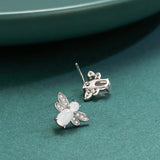 925 Sterling Silver Bumble Bee Zircon Stud Earrings Women Girls Hypoallergenic