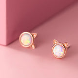925 Silver Opal Cat Ears Small Stud Earrings for Women