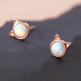 925 Silver Opal Cat Ears Small Stud Earrings for Women