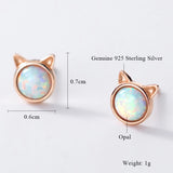 925 Silver Opal Cat Ears Small Stud Earrings for Women