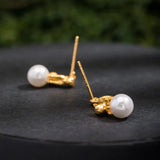 925 Sterling Silver Cat Stud Earring 18k Pearl Asymmetric Earings