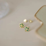 925 Silver Green Zircon Flowers Stud Earring Women Girls Wedding Gift
