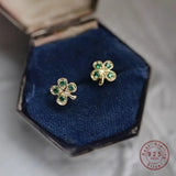 925 Silver Green Zircon Flowers Stud Earring Women Girls Wedding Gift