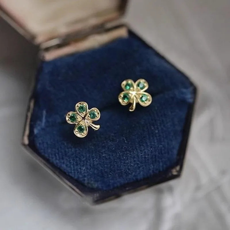 925 Silver Green Zircon Flowers Stud Earring Women Girls Wedding Gift